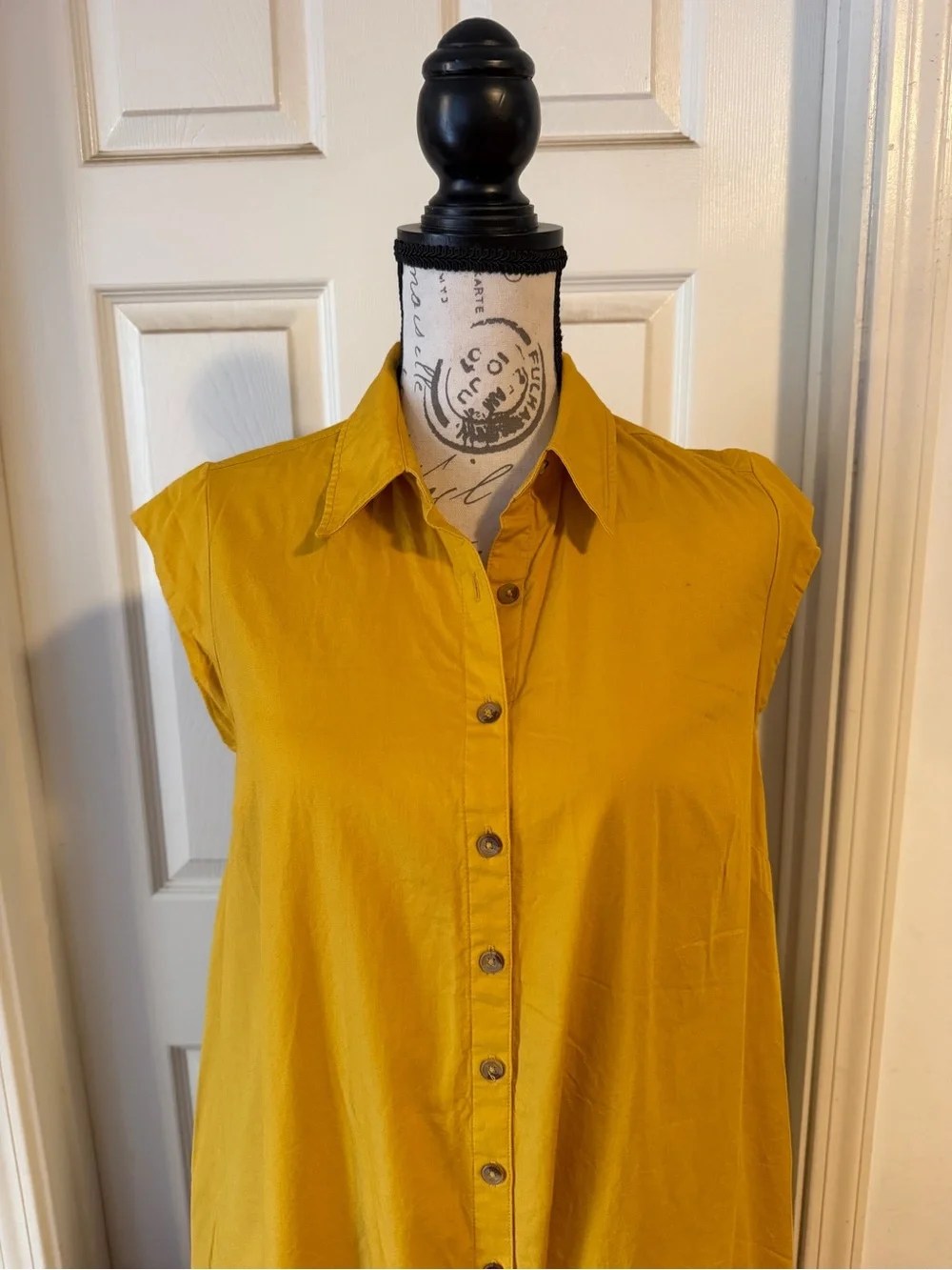 Anthropologie Mustard Sleeveless Button-Front Midi Dress